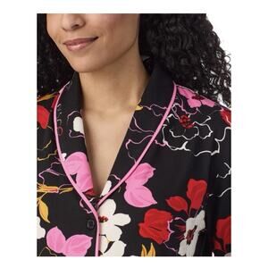 Room Service Women's 2-Piece Shawl Collar Pajama Set, Black Floral, Medium